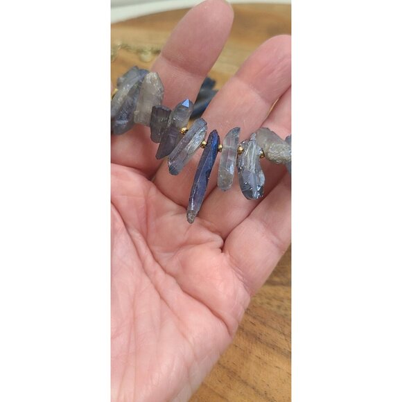 NAKAMOL Anthropology Blue Purple Raw Crystal and Gold Bead Necklace 18"-20.5" - Picture 7 of 9